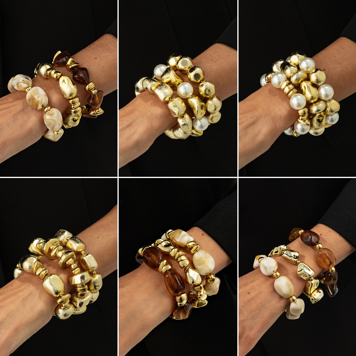 European and American Cross-Border Fashion Asymmetrical Smudged Resin Elastic Bracelet for Women Matte Frosted Metallic Niche Bracelet