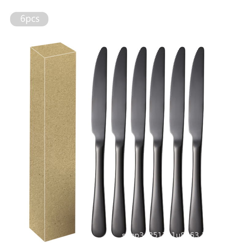 1010 Acero inoxidable 6 paquetes Cuchillo de mesa Cuchillo de carne Cuchara de comida occidental Cuchara Cuchara de postre Juego de vajilla de alta gama para hotel
