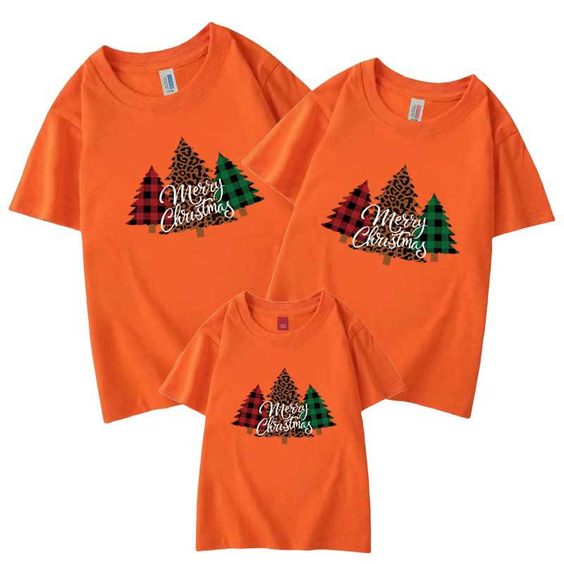 Nuevo Tres madre-niño ropa camiseta manga corta árbol de Navidad A cuadros Ropa de padres e hijos de Navidad europea y americana de comercio electrónico transfronterizo