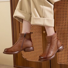 时尚休闲软底低跟棉靴保暖防滑橡胶底中老年防滑耐磨保暖复古短靴