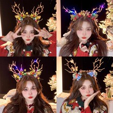 圣诞节头饰发光鹿角发箍女2025新款麋鹿耳朵拍照装扮头箍发卡发饰
