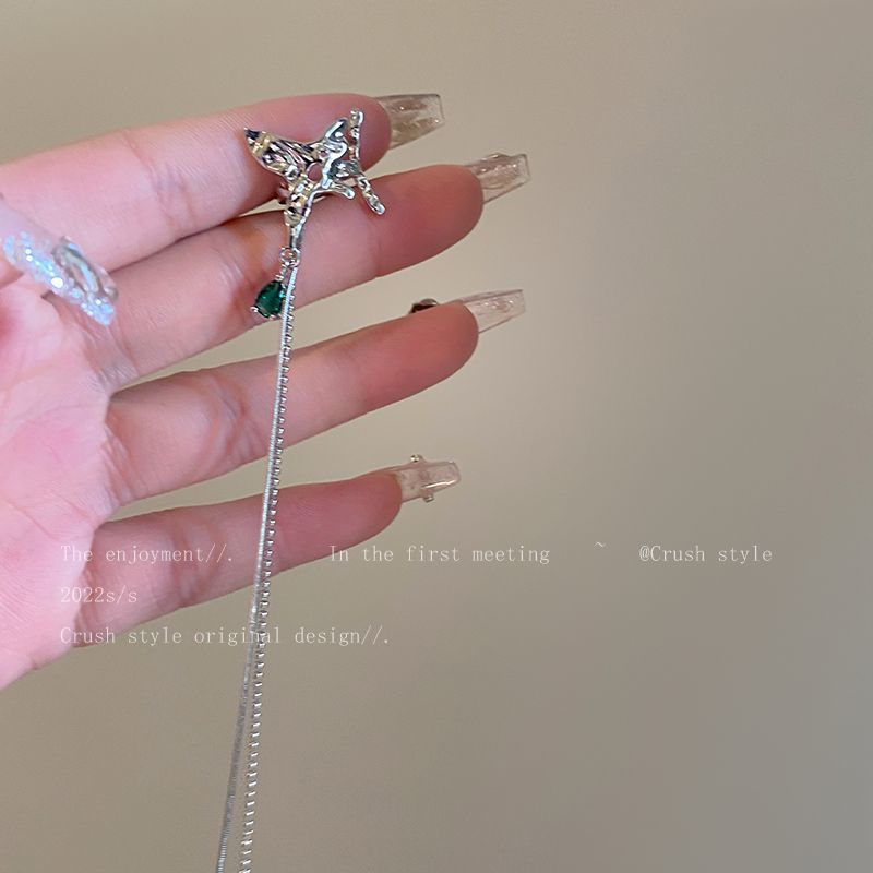 Micro incrustaciones de ZIRCON borla larga sin oreja clip de oreja hembra estilo frío Sentido de alto grado sin dolor clip de hueso de oreja pendientes pequeños de aspecto facial