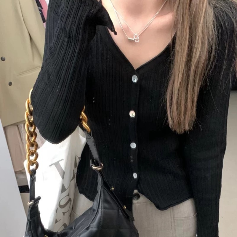 粉色内搭v领针织开衫女早秋设计感小众打底长袖修身显瘦chic上衣|undefined