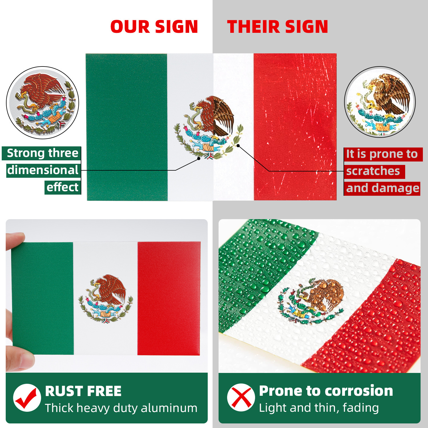 Amazon bandera mexicana 3D pegatinas metálicas estereoscópicas de automóviles logotipo de automóviles estereoscópicos resistentes al agua
