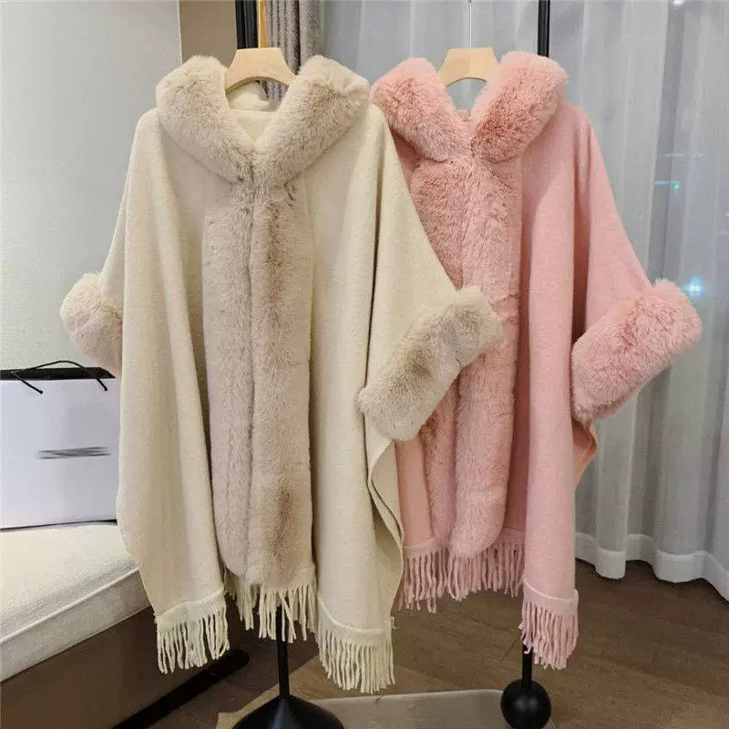 Пальто женское популярное в Интернете мягкое стильное пальто в стиле накидки женский свежий стиль элегантный кардиган-накидка с меховым воротником осень и зима