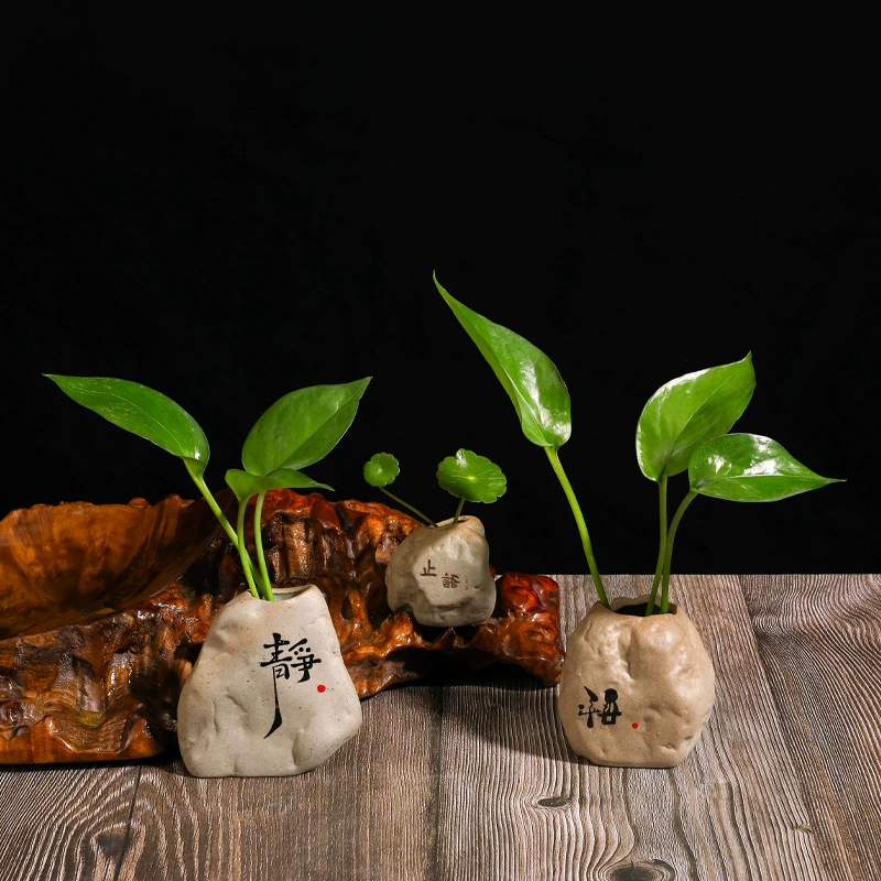 Декоративный камень Zen, украшение для гостиной, чайный столик, домик для трав, гидропоника, декоративная чашка, маленький цветок, черная керамика