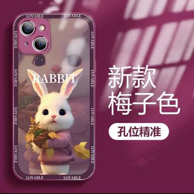 卡通动物适用苹果14手机壳女iphone13/12/11玻璃x/xr兔子7/8plus