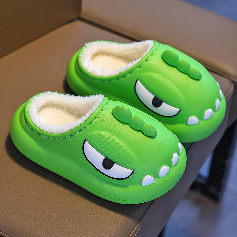 Zapatillas infantiles para niños 2024 nuevo invierno para niños hogares interiores peluche lindo impermeable padres e hijos dinosaurio zapatos de algodón
