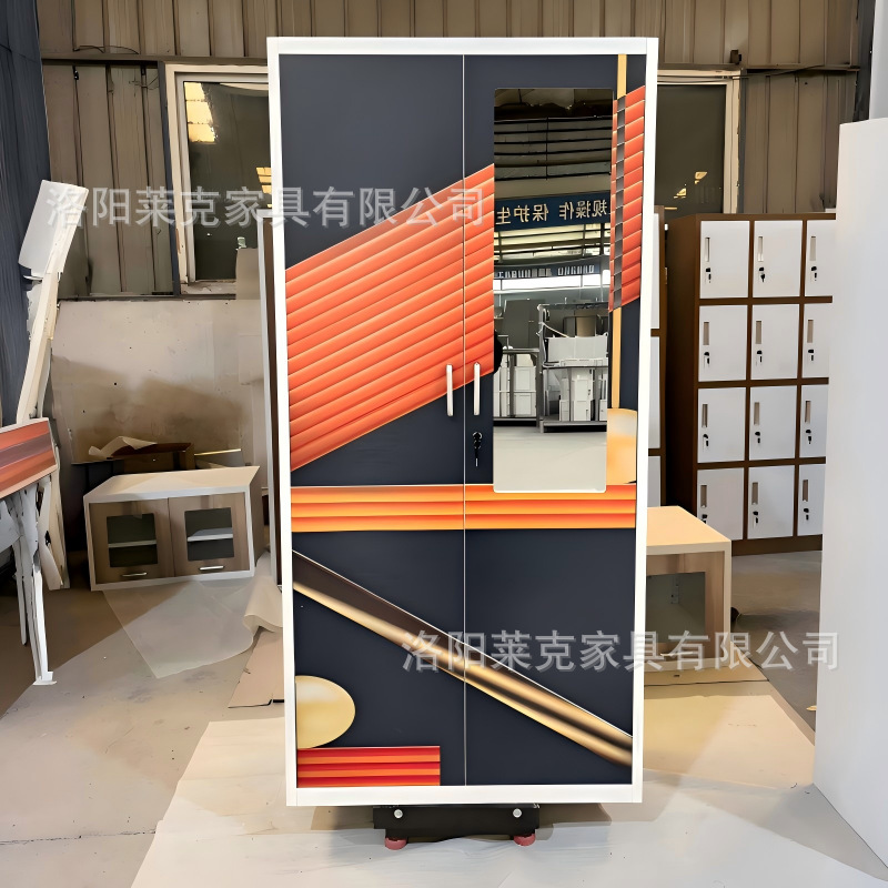 Gabinete de impresión de dos puertas deslizantes armario de acero espejo estética armario de almacenamiento de metal doméstico se puede personalizar simple armario de metal de viento image 13