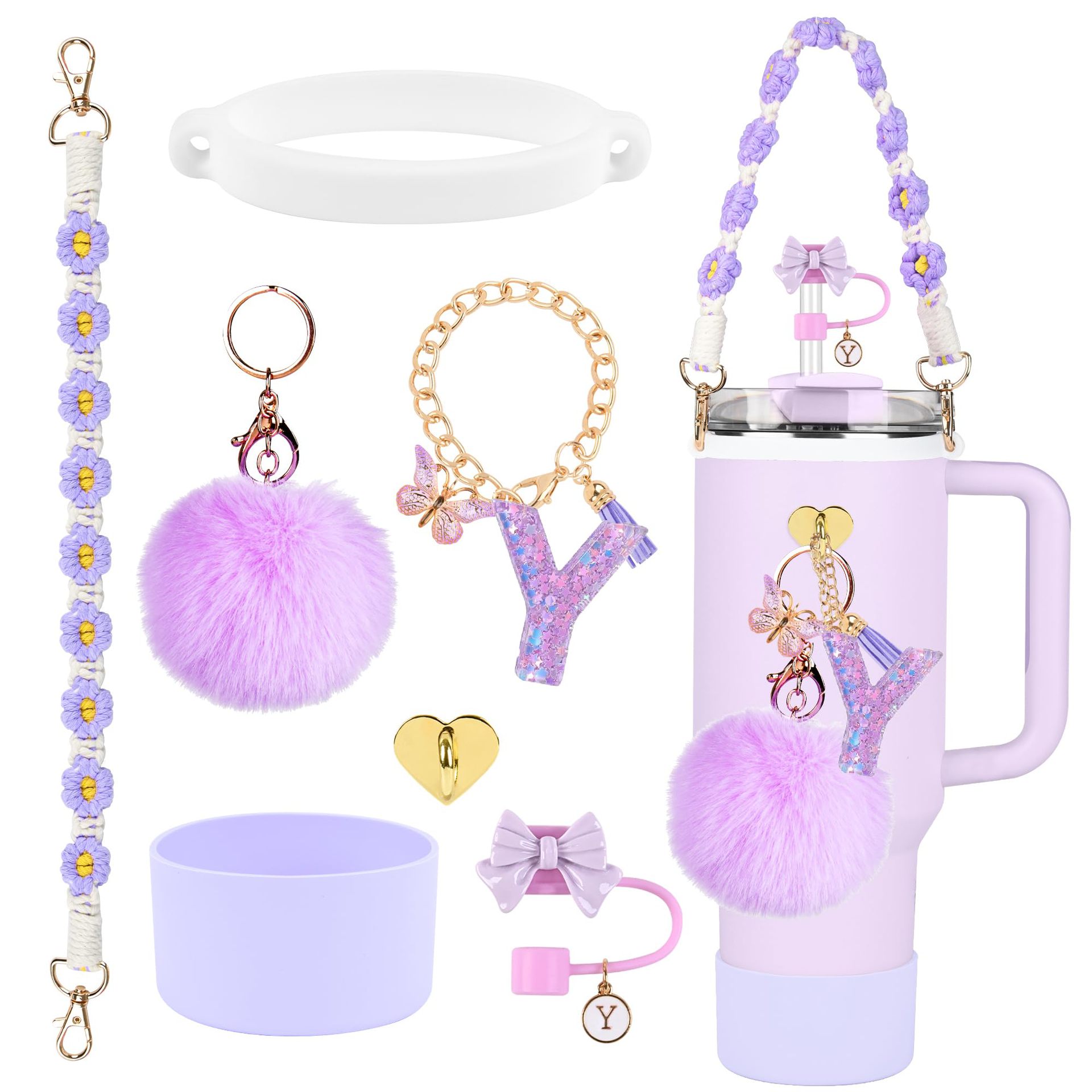 Hot sale Stanley Cup accesorios set 10mm cubierta de paja letras mariposa cadena bola de silicona cubierta de taza
