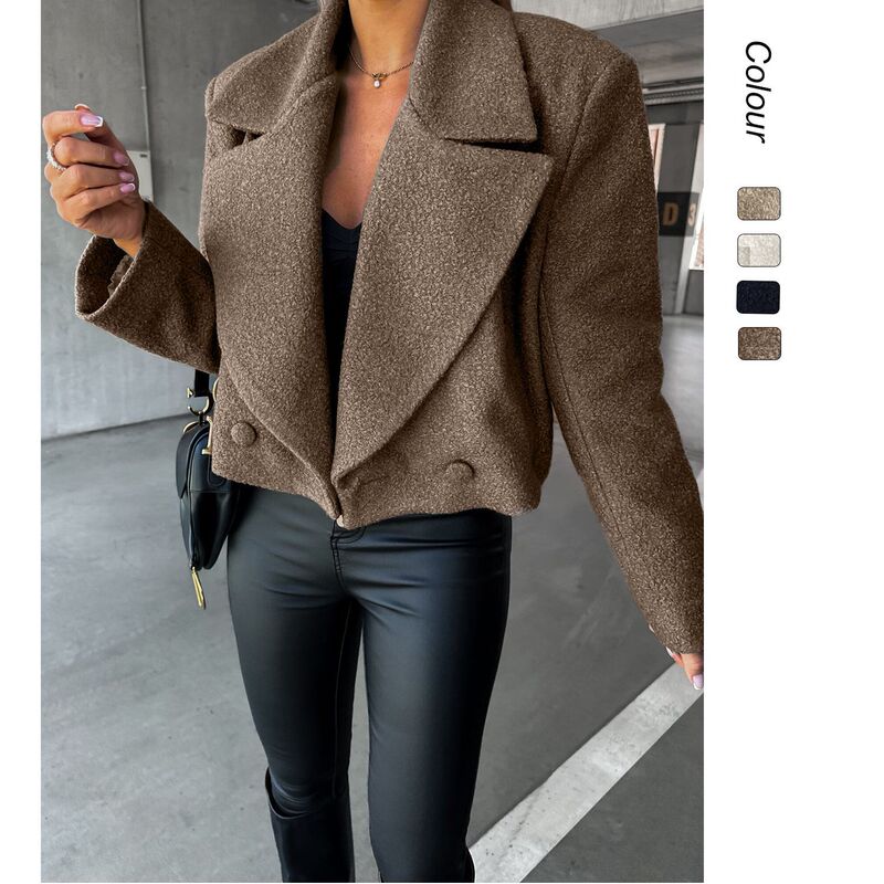 European and American Export Independent Station 25 Years Autumn and Winter Trendyy Woolen Short Oversized Collar Pure Color Jacket-23112 European and American Export Independent Station 25 Years Autumn and Winter Trendyy Woolen Short Oversized Collar Pure Color Jacket-23112