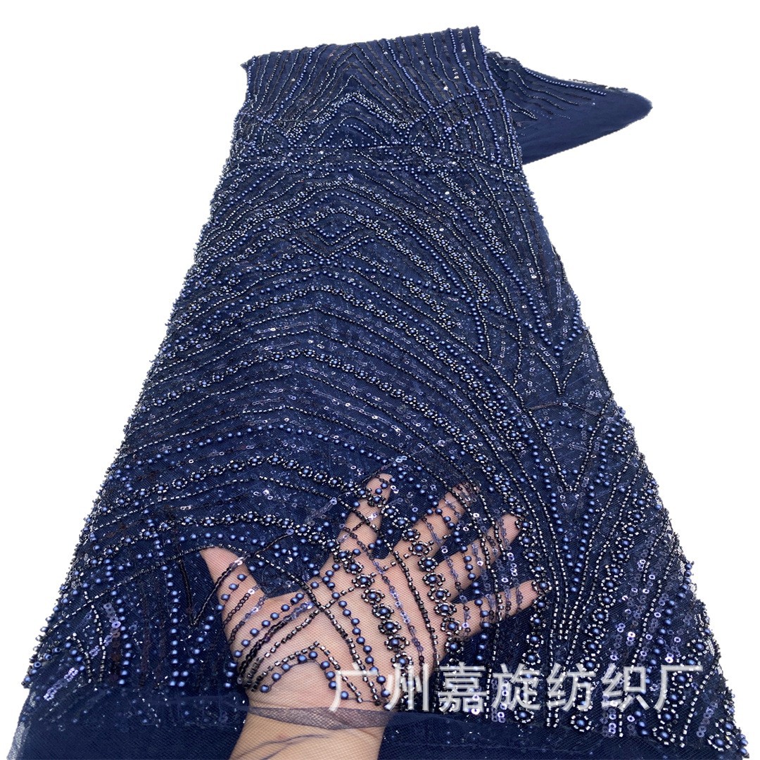 Tela de malla de Oriente Medio con bordados elaborados, lentejuelas, cuentas, tela de encaje para vestido de novia, encaje con cuentas. image 6