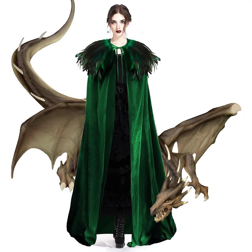 Men and Women Halloween Death Witch Cloak Han Dynasty with Feather Cloak Performance Stage Shirt Retro Shawl for Women