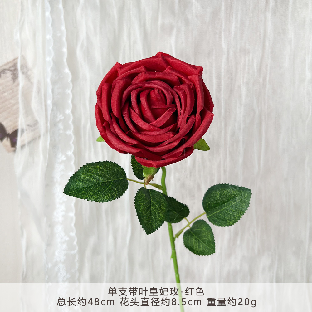 Zz - single stem princess rose with leaves - red
