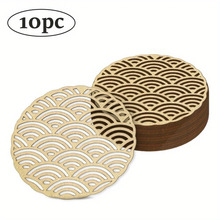 跨境新品10个装木质杯垫家用茶水垫餐桌隔热垫圆形镂空木制茶杯托