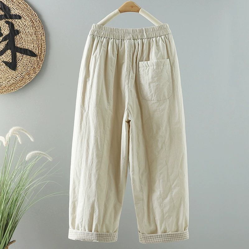 Quilted winter casual trousers, Korean style, solid colors, warm padded, sizes M–2XL
