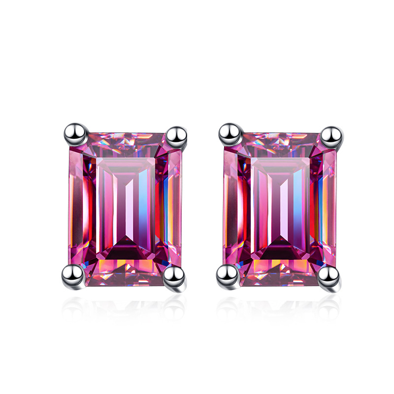 Azul-verde rectangular esmeralda cortado pendientes de piedra de moissanita rosa pendientes de piedra de moissanita plata joyas exclusivas transfronterizas