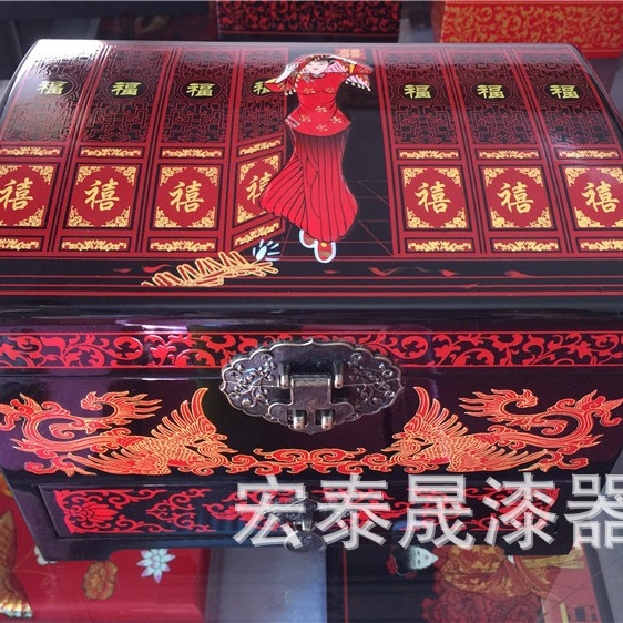 平遥漆器珠宝首饰盒 中式古典 彩绘复古推光    礼品  纪念品