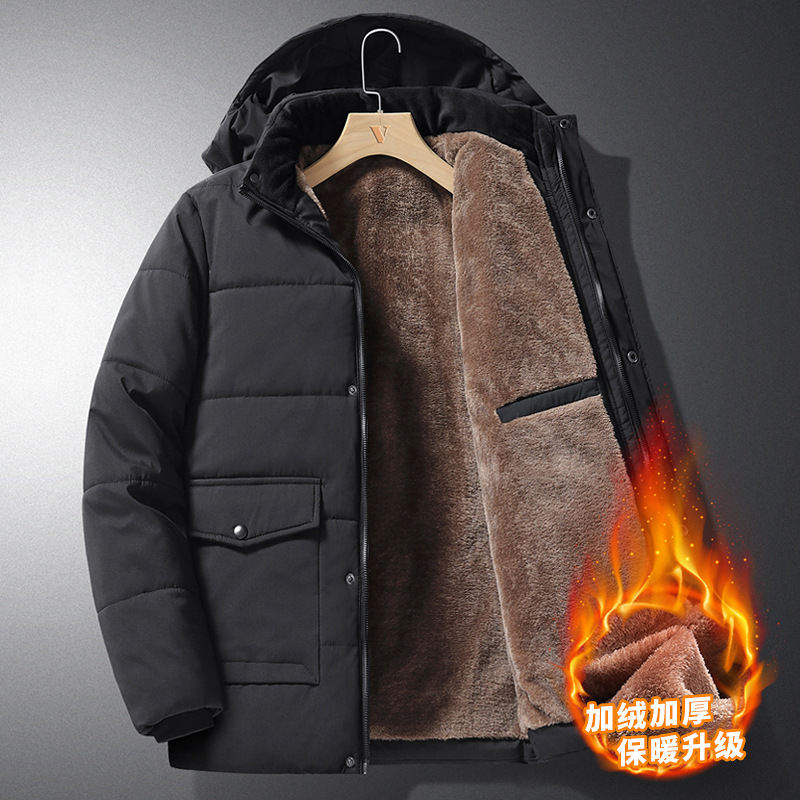 Foreign Trade Autumn and Winter Men's Thickened and Velvet Cotton Outwear with Stand-Up Collar Design and Built-In Pockets Removable Warm Cotton Outwear Foreign Trade Autumn and Winter Men's Thickened and Velvet Cotton Outwear with Stand-Up Collar Design and Built-In Pockets Removable Warm Cotton Outwear