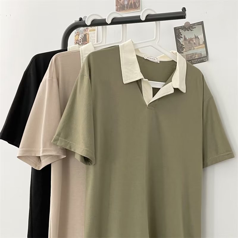 Camisa polo de manga corta con solapa Camiseta de verano de marca de moda para hombres Versión coreana de la tendencia delgada 2024 nueva camiseta de todo fósforo