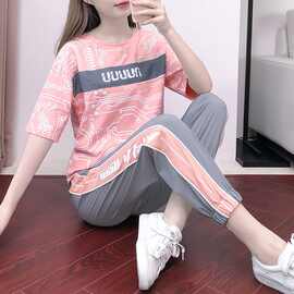 单/套装 休闲运动服春夏季女装新款潮短袖长裤学生闺蜜两件套
