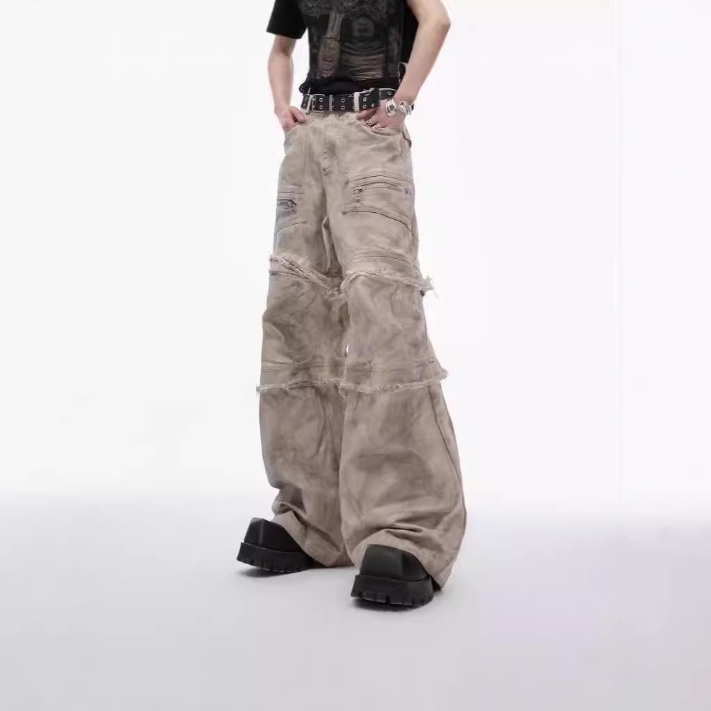 Design Sense Waste Soil Old Dirty Dye Crowd Pants Retro Destruction Rapped Casual Pants Heavy Industry Denim High Street Pants