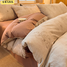 秋冬印花四件套纯棉磨毛厚款床单被套三件套全棉床上用品南通家纺