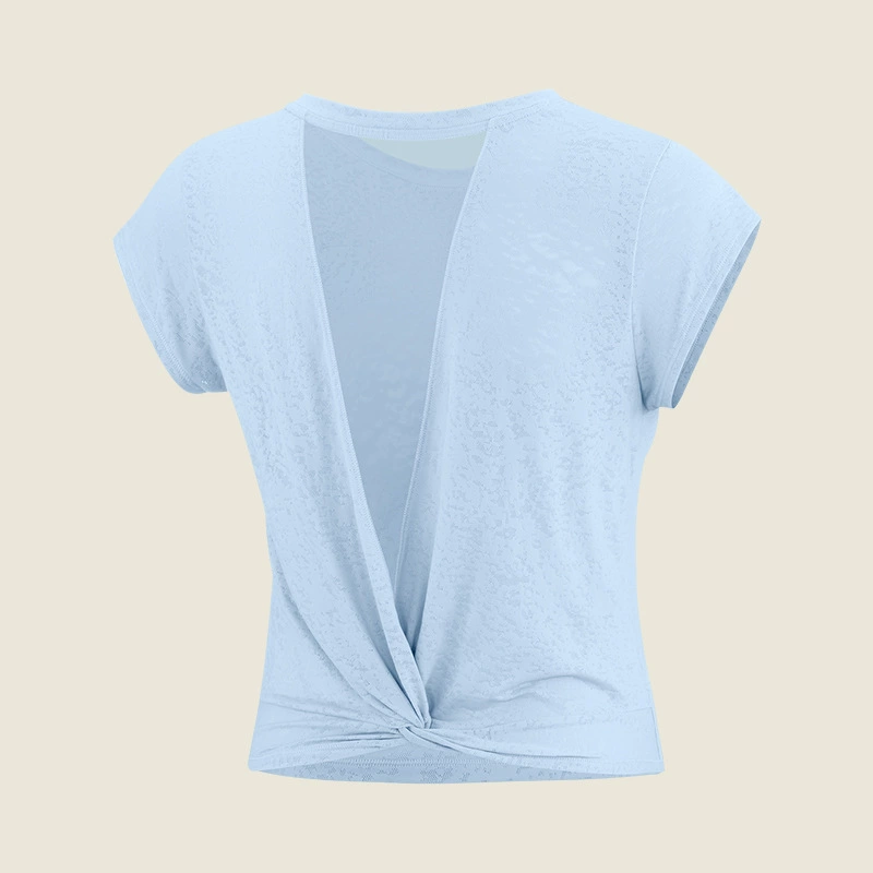 Light and thin yoga clothing, quick dry breathable short T-shirt for gym, 2023 collection, with short sleeve, beautiful back