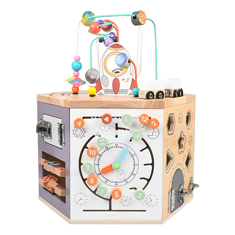Montessori educación temprana todo en uno cuentas redondas de seis lados caja del Tesoro forma de la pista del tren juguetes educativos multifuncionales