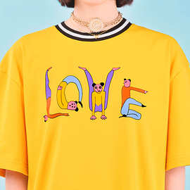 YIZI STORE-LOVE系列纯棉印花短袖T恤-白色/黄色/紫色/黑色