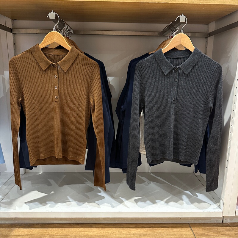 3D fine-spun merino ribbed polo collar knitwear for women/T-shirt sweater base shirt 485321 3D fine-spun merino ribbed polo collar knitwear for women/T-shirt sweater base shirt 485321