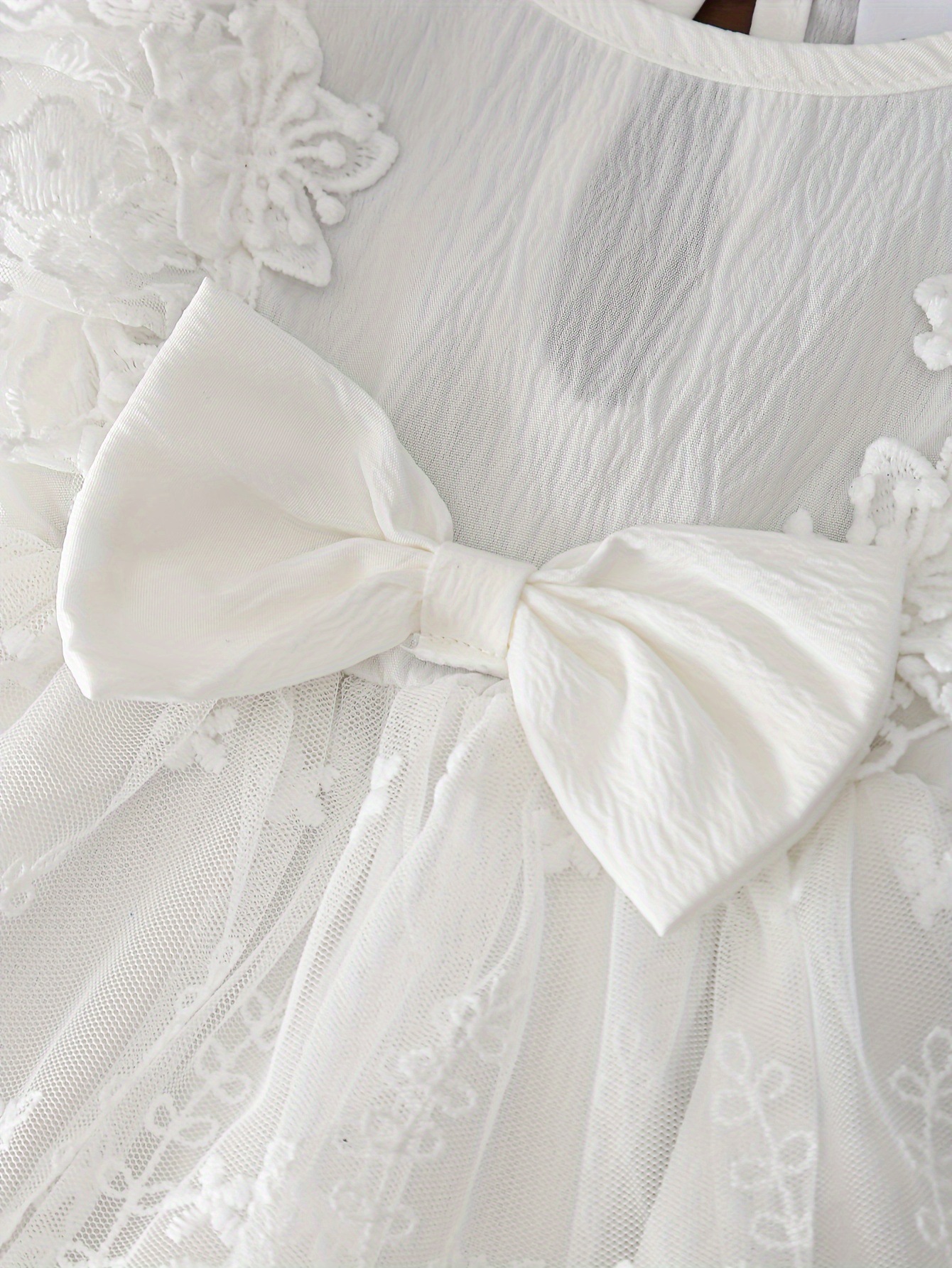 2PC Set Of Baby Girl Floral Embroidery Mesh Lace Bow Long