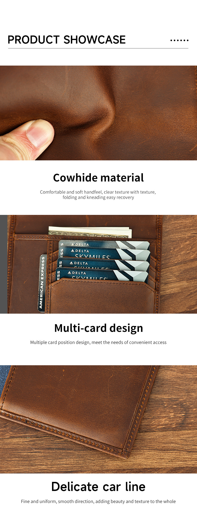 Ví hộ chiếu da cổ điển dạng dọc, nhiều ngăn thẻ chống trộm RFID — Cà phê dầu, Cà phê, Cà phê đậm, nâu chi tiết 7