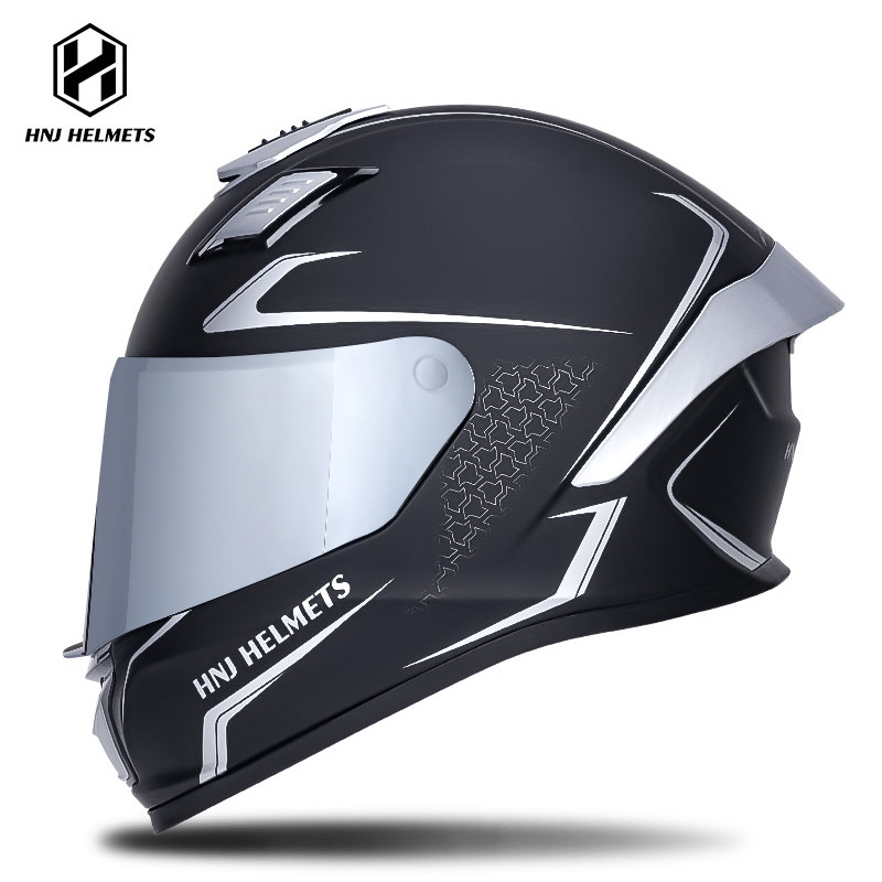 Universal – Motosiklet kaskı (dəbilqə) Helmet Full Helmet - 607-black-silver-transparent-visor-silver-plated-visor-s