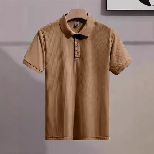 Men's Summer Striped Lace Knit Breathable Ice Silk T-shirt, Versatile Color, Comfortable Polo Shirt, Men's Base Shirt