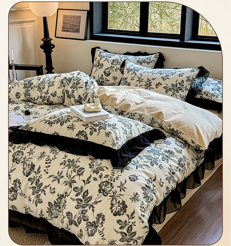 Vintage påslakanset i bomull med spets i nordisk boho stil_voghion.com