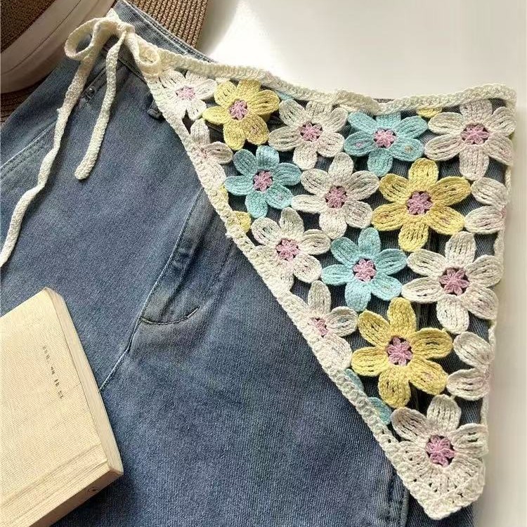 Pastoral Style Retro Knitted Headscarf for Women, New Triangle Scarf, Waist Decoration Belt, Dress Accessory, Headwear