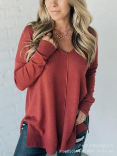 2024 Amazon Independent Station European and American Cross-Border Women's Clothing Sewing Front Sweater Loose Knitted Sweater Long-Sleeved Top for Women