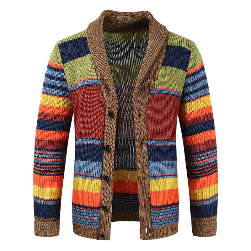 2022 Зимняя Внешняя торговля, Новый мужской цветной свитер с лацканами, модный мужской повседневный тонкий трикотаж