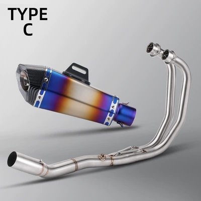 Motorcycle exhaust pipe Modification Mt03 R25 R3 Front - r3-front-section-tapered-hexagonal-frosted-blued-imitation-carbon-head