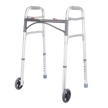外贸批发铝合金框架助行器带5寸PVC轮子 老年人行走助步辅助拐杖