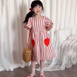 女童连衣裙夏季2025新款儿童洋气时髦夏装女大童飞袖爱心纯棉裙子