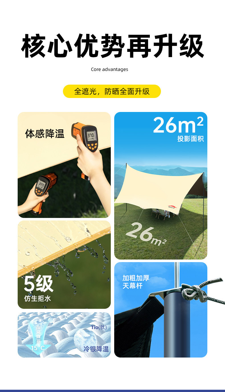 Outdoor Camping Canopy Tent Picnic Octagonal Black Glue-Coated Butterfly-Shaped Canopy Cloth Sunshade Equipment