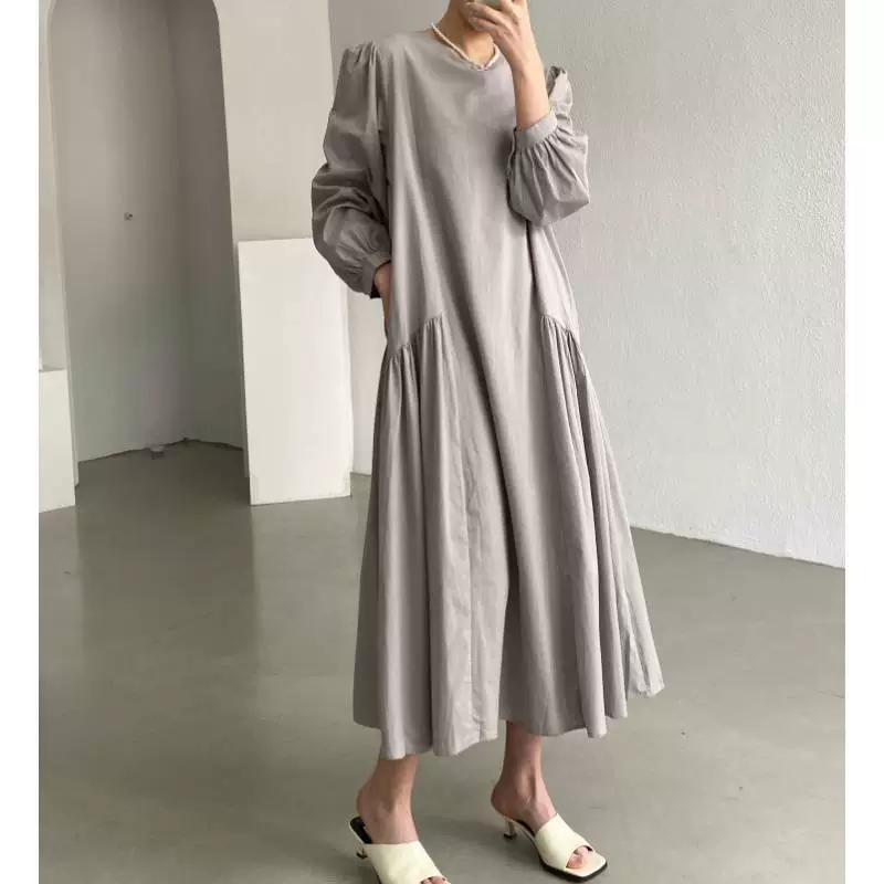 Корейское осеннее женское длинное свободное платье больших размеров в стиле пэчворк.