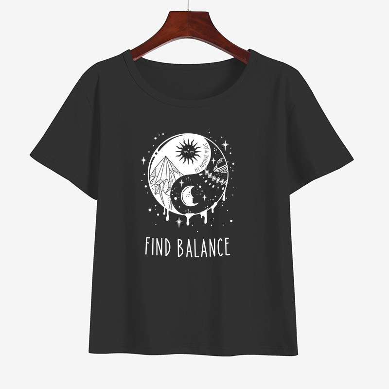 Foreign trade T-shirt find balance letter short sleeve Amazon European and American jacket AliExpress cross-border supply