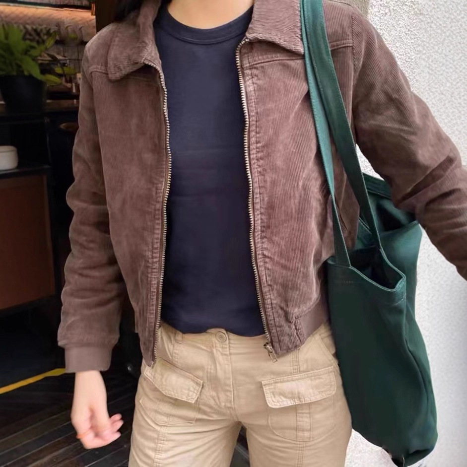 BM estilo otoño nuevo americano retro marrón PANA acolchado abrigo corto todo partido solapa chaqueta superior para las mujeres