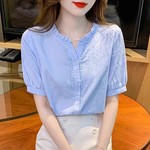 2025夏季新款时尚短袖纯棉衬衫女装别致时髦上衣减龄洋气全棉小衫