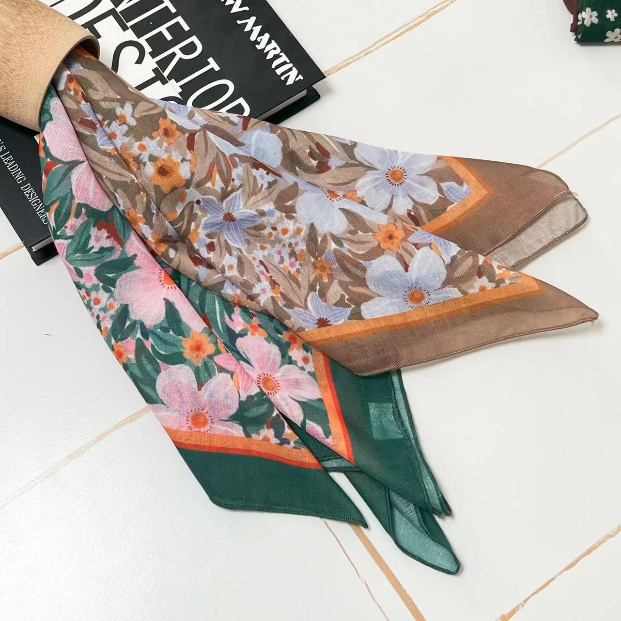 60g Weight Kerchief Classification Daily Occasion cotton and linen Material Flower Pattern Summer Season Women's Gender IG Style Style Women's IG Style Flower Cotton And Linen Kerchief 73