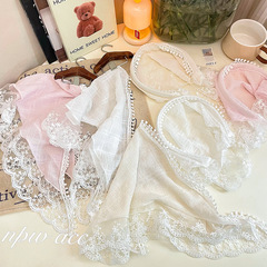 French country style white lace triangular scarf headband French-style head covering fashion photo blogging flower