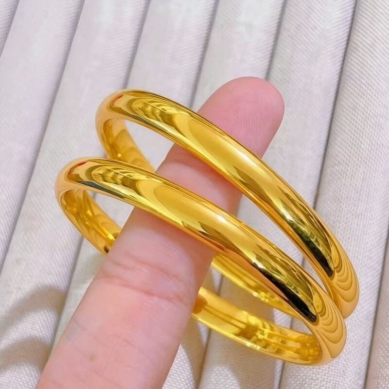 Gold Shop Same Style Sand Gold Chub-Back Plain Ring Bracelet, Traditional Craftsmanship, Shiny Surface, Exquisite, Light Luxury, Elegant Bracelet That Does Not Fade Gold Shop Same Style Sand Gold Chub-Back Plain Ring Bracelet, Traditional Craftsmanship, Shiny Surface, Exquisite, Light Luxury, Elegant Bracelet That Does Not Fade